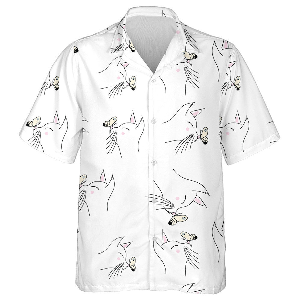 Face Of White Cat And Butterfly Hawaiian Shirt,Hawaiian Shirt Gift, Christmas Gift