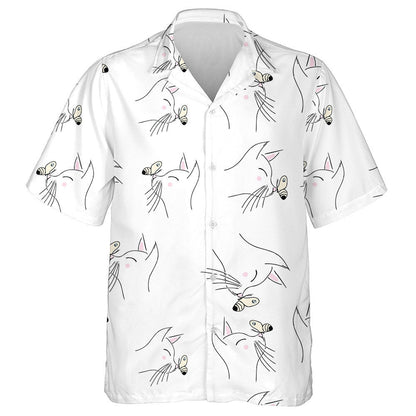Face Of White Cat And Butterfly Hawaiian Shirt,Hawaiian Shirt Gift, Christmas Gift