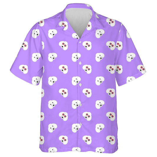 Cartoon Poodle Dog And Bone Icons On Purple Hawaiian Shirt, Hawaiian Shirt Gift, Christmas Gift