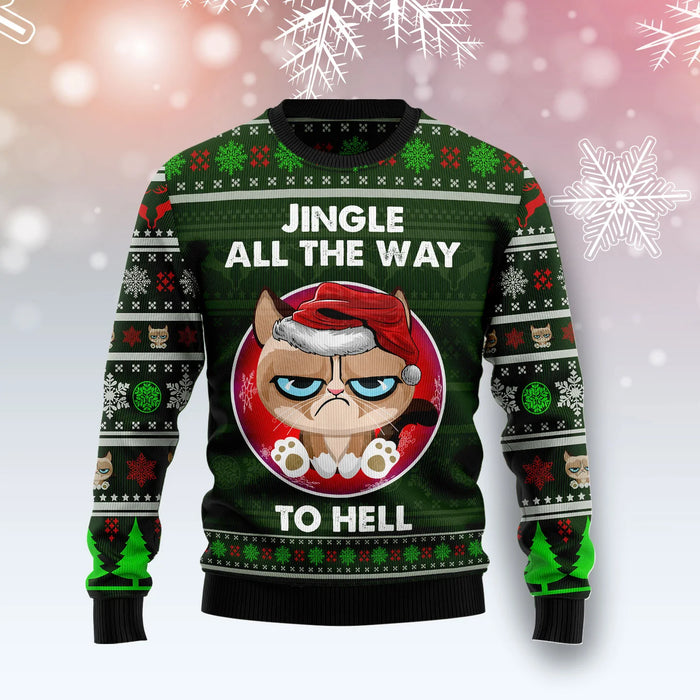 Grumpy Cat Jingle unisex womens & mens, couples matching, friends, funny family ugly christmas holiday sweater gifts, Christmas Ugly Sweater