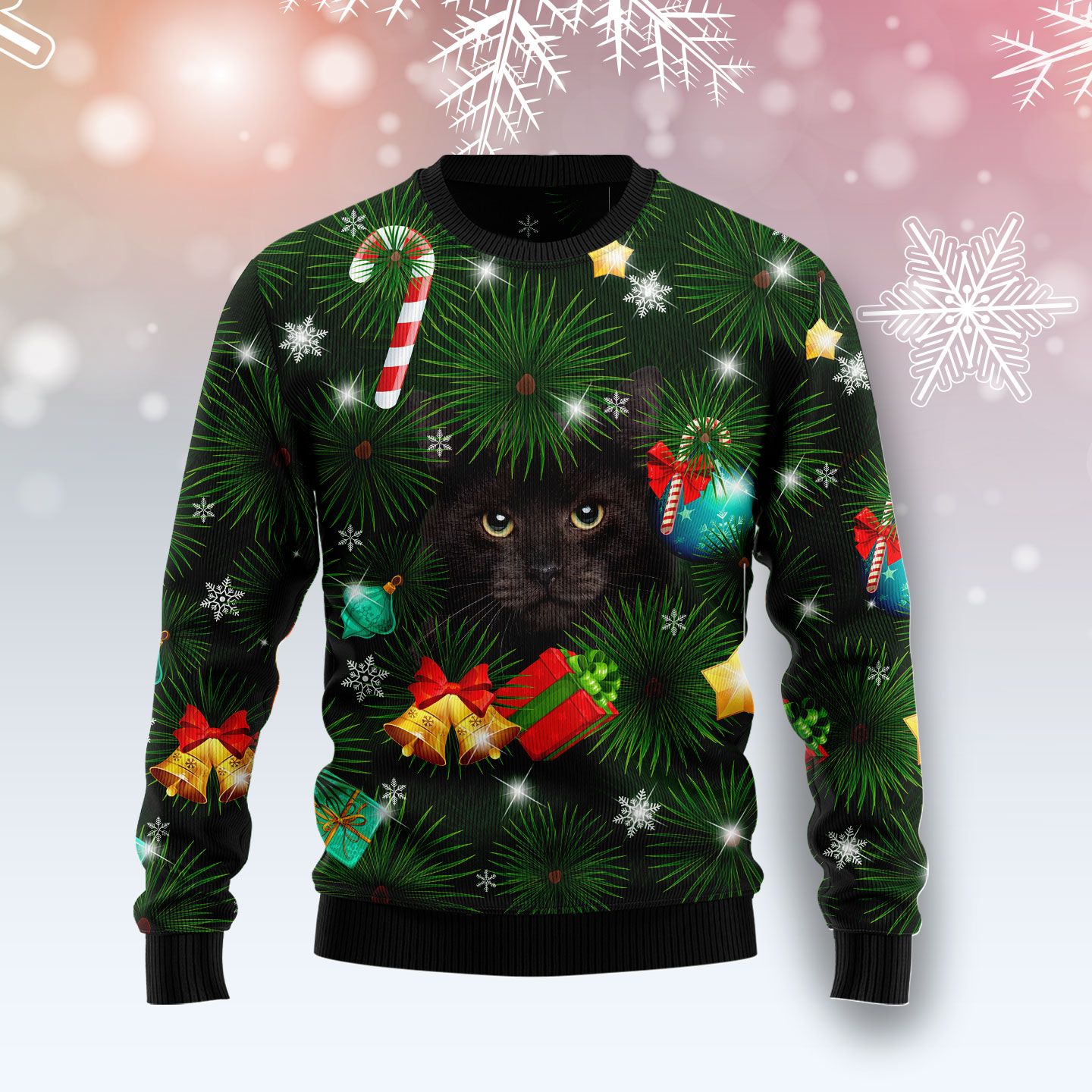 Black Cat Inside Tree Ugly Christmas Sweater, Christmas Ugly Sweater,Christmas Gift,Gift Christmas 2022