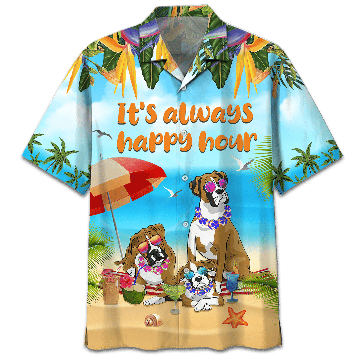 Boxer Dog In Beach Pattern Hawaiian Shirt, Hawaiian Shirt Gift, Christmas Gift