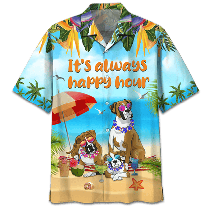 Boxer Dog In Beach Pattern Hawaiian Shirt, Hawaiian Shirt Gift, Christmas Gift