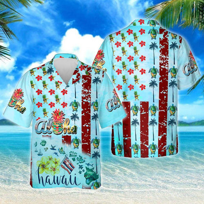Aloha Summer Vibes Tropical Plants On Blue Background Hawaiian Shirt, Hawaiian Shirt Gift, Christmas Gift
