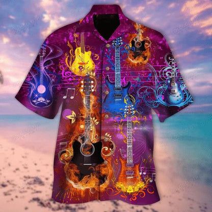 Tree Of Life Flaming Guitar Galaxy Background Design Hawaiian Shirt, Hawaiian Shirt Gift, Christmas Gift