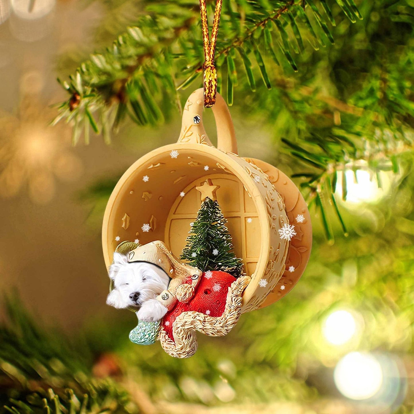West Highland White Terrier Sleeping In A Tiny Cup Christmas Holiday-Two Sided Ornament, Christmas Gift,Christmas Decoration