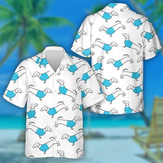 Theme Dachshund Dog In Blue Hawaiian Shirt,Hawaiian Shirt Gift, Christmas Gift
