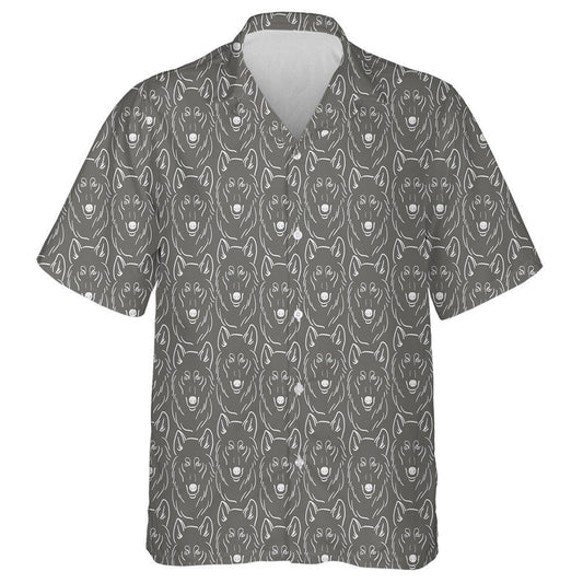 Hand Drawn Face Of Line Wolf Hawaiian Shirt, Hawaiian For Gift
