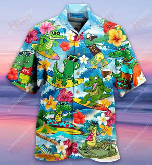 Alligator Wave Surfing Unisex Short Sleeve Shirt Ocean Hawaiian T Shirts Best Hawaiian Shirts Hawaiian Shirt, Hawaiian Shirt Gift, Christmas Gift