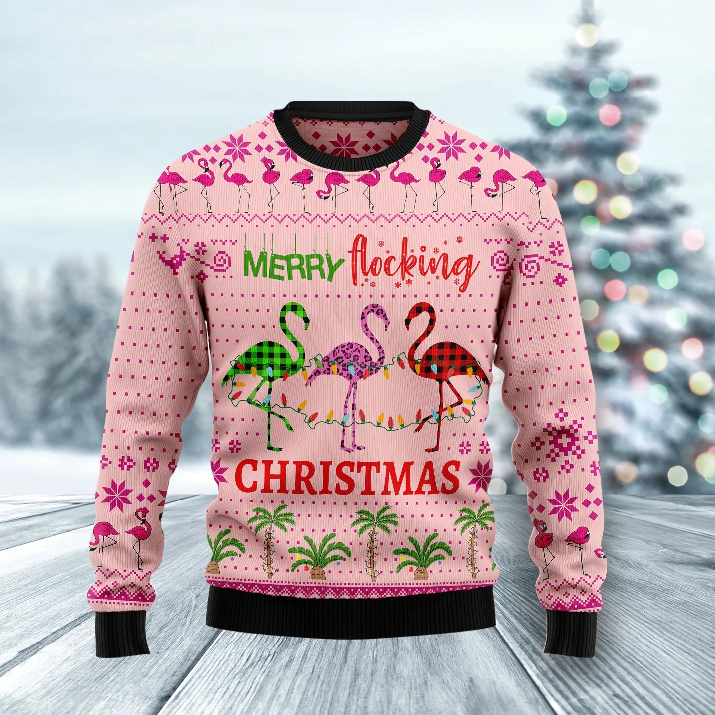 Flamingo Merry Flocking Christmas unisex womens & mens, couples matching, friends, funny family ugly christmas holiday sweater gifts, Christmas Ugly Sweater