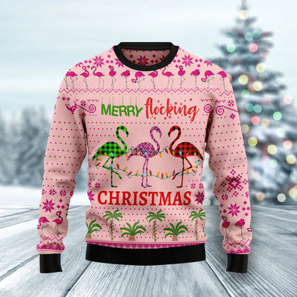 Flamingo Merry Flocking Christmas unisex womens & mens, couples matching, friends, funny family ugly christmas holiday sweater gifts, Christmas Ugly Sweater