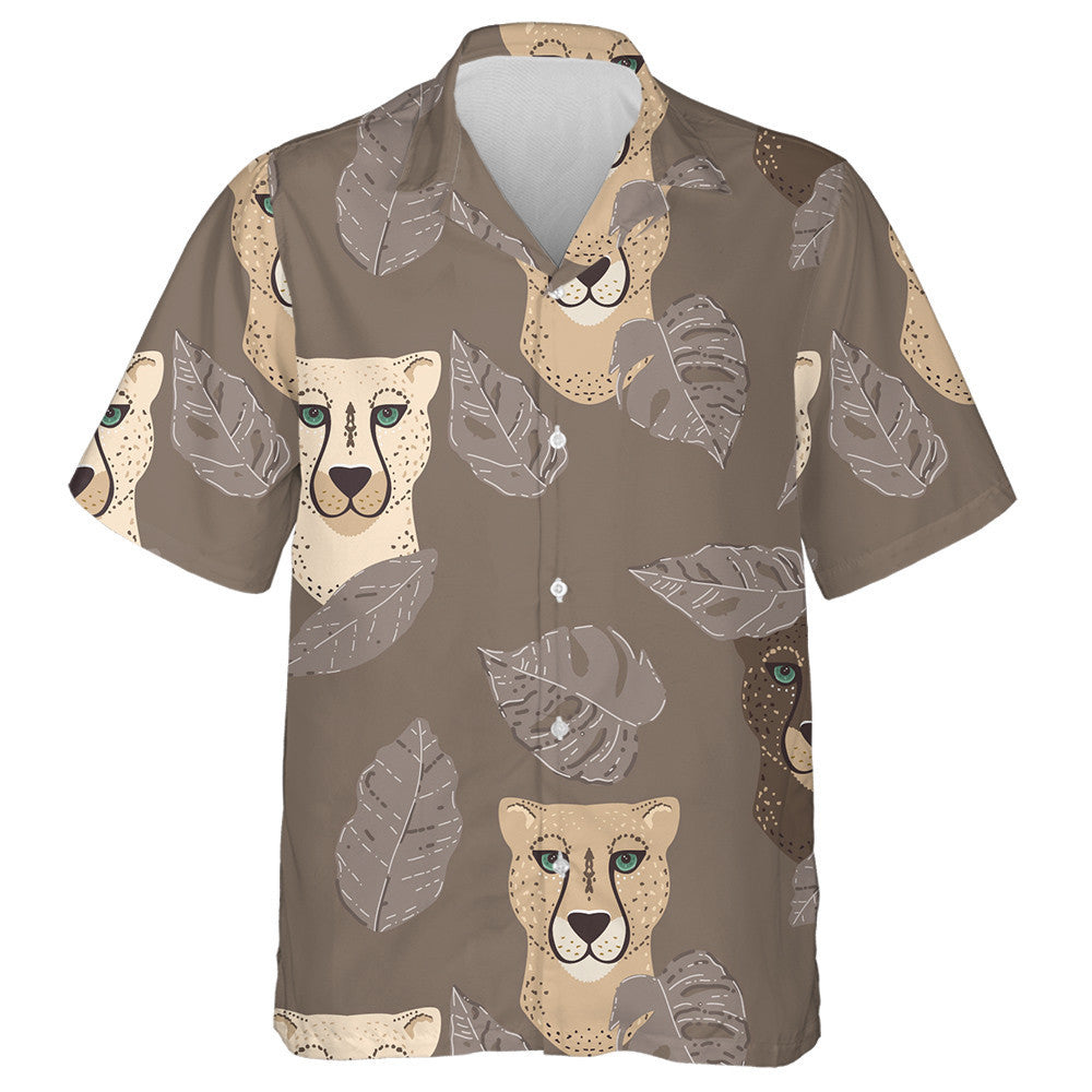 Modern Abstract Leopard With Tropical Leaves On Brown Hawaiian Shirt, Hawaiian Shirt Gift, Christmas Gift