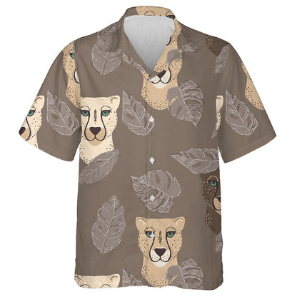 Modern Abstract Leopard With Tropical Leaves On Brown Hawaiian Shirt, Hawaiian Shirt Gift, Christmas Gift