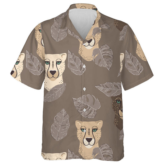 Modern Abstract Leopard With Tropical Leaves On Brown Hawaiian Shirt, Hawaiian Shirt Gift, Christmas Gift