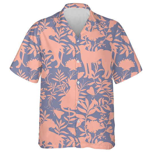 Leopard And Tiger Silhouettes With Abstract Flowers And Plants Hawaiian Shirt, Hawaiian Shirt Gift, Christmas Gift