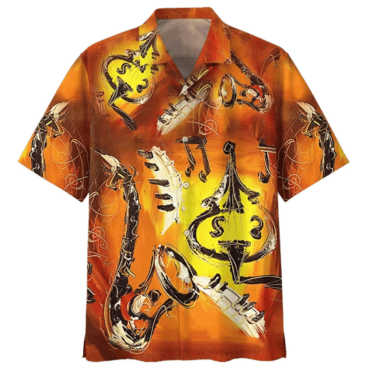 Sunset Saxophone Background Design Hawaiian ShirtHawaiian Shirt Gift, Christmas Gift