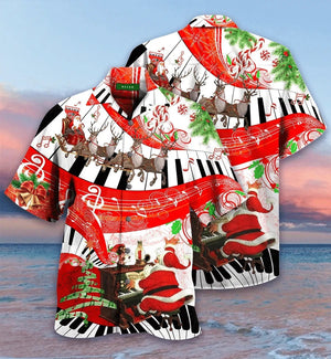 Wild Reindeer And Christmas Piano Design Hawaiian Shirt, Hwaiian For Gift