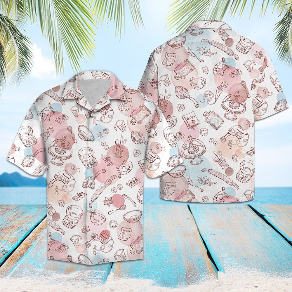 Watercolor Hand Drawn Baking Life For Ladies Hawaiian Shirt, Hwaiian For Gift