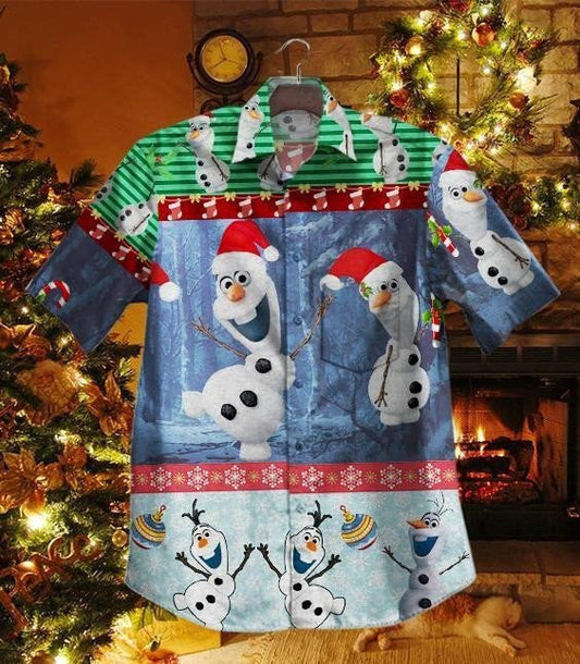 Funny Olaf Christmas Forest Background Vintage Design Hawaiian Shirt, Hawaiian Shirt Gift, Christmas Gift