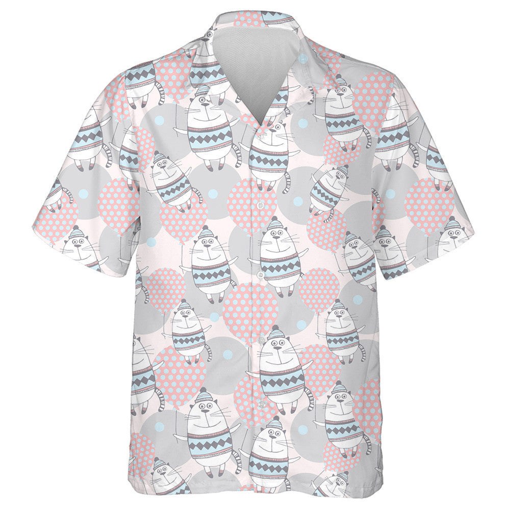 Gentle Cartoon Background With Cute Cats With Balloons Hawaiian Shirt, Hawaiian Shirt Gift, Christmas Gift