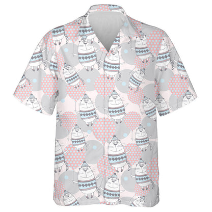 Gentle Cartoon Background With Cute Cats With Balloons Hawaiian Shirt, Hawaiian Shirt Gift, Christmas Gift