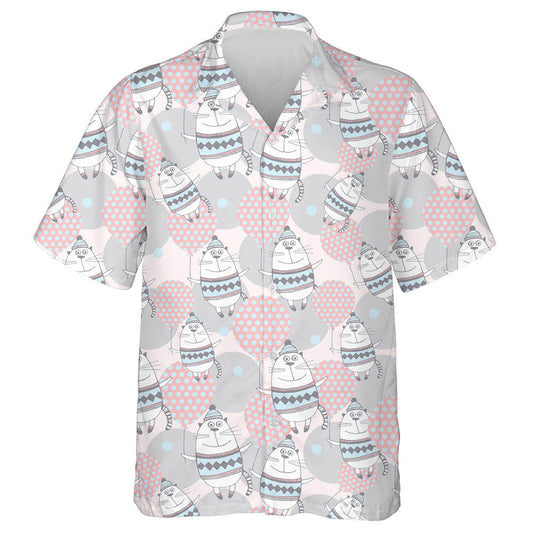Gentle Cartoon Background With Cute Cats With Balloons Hawaiian Shirt, Hawaiian Shirt Gift, Christmas Gift