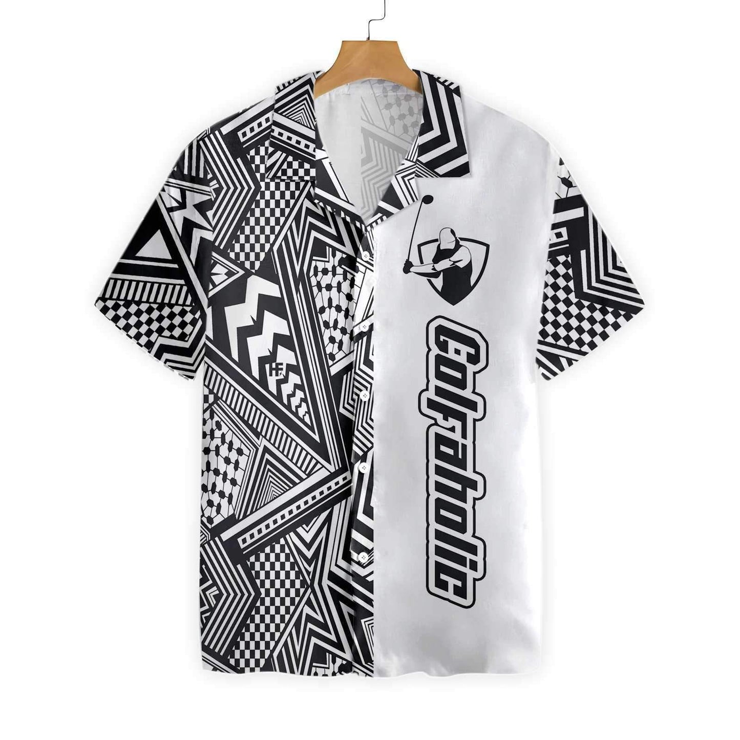 Black And White Modern Pattern Golfaholic Hawaiian Aloha Shirt Hawaiian Shorts Beach Short Sleeve,Hawaiian Shirt Gift, Christmas Gift