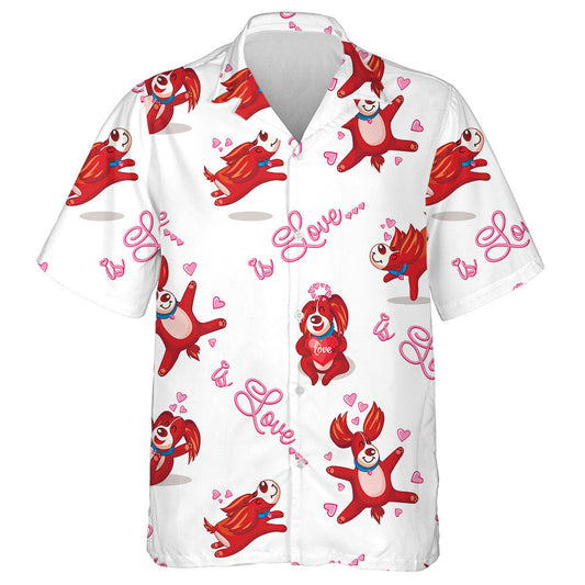 Loving Dog With Hearts Isolated Background Hawaiian Shirt,Hawaiian Shirt Gift, Christmas Gift