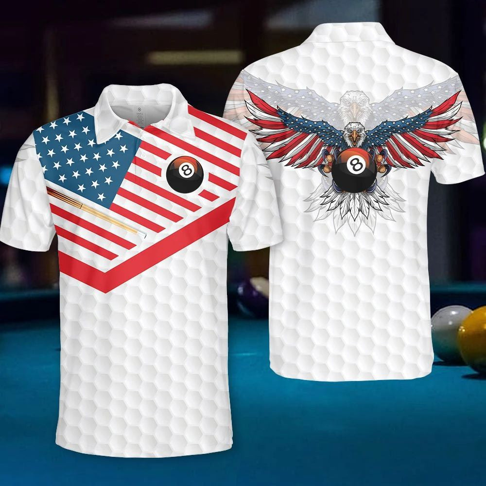 Billiard Ball 8 American Eagle Flag Hawaiian Shirt White Theme, Hawaiian Shirt Gift, Christmas Gift