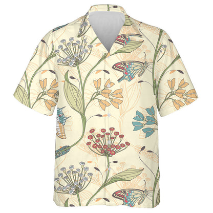 Hand Drawn Butterflies And Flowers On Yellow Background Hawaiian Shirt, Hawaiian Shirt Gift, Christmas Gift