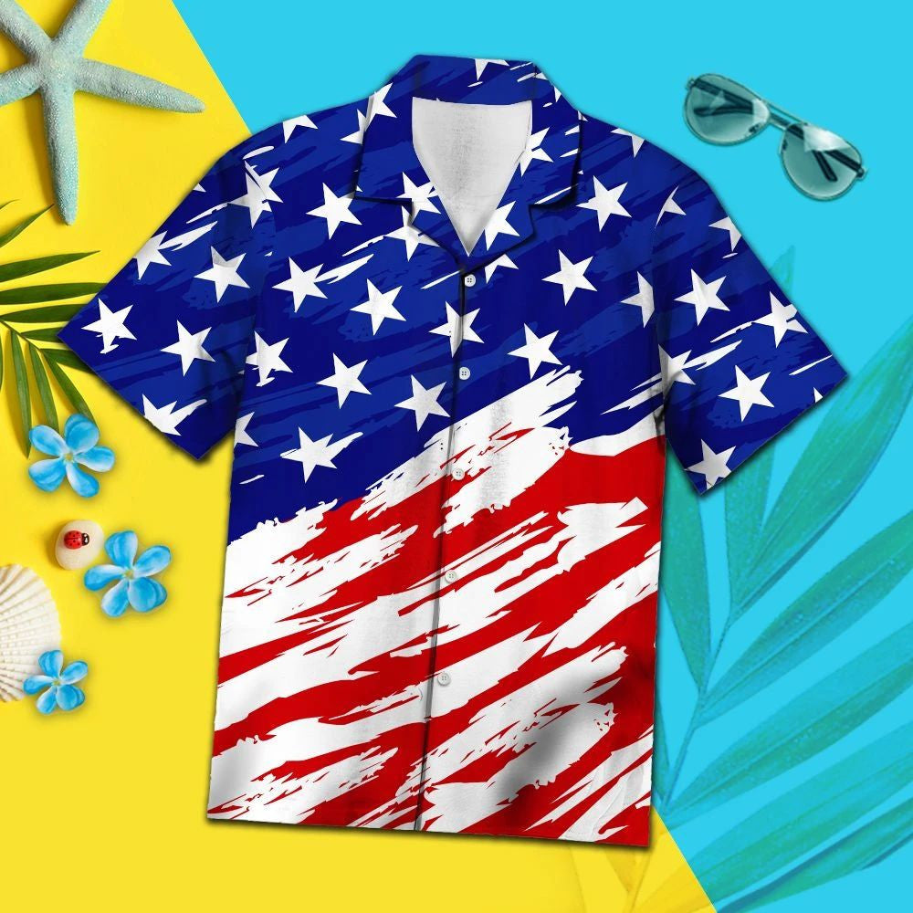 Red Painted In White Usa Flag Hawaiian Shirt,Hawaiian Shirt Gift, Christmas Gift