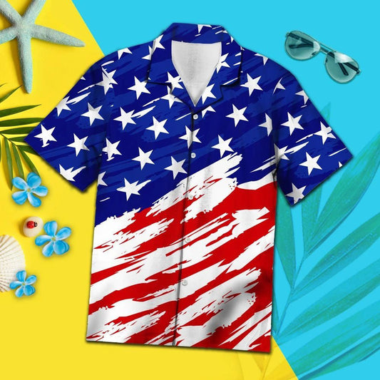Red Painted In White Usa Flag Hawaiian Shirt,Hawaiian Shirt Gift, Christmas Gift