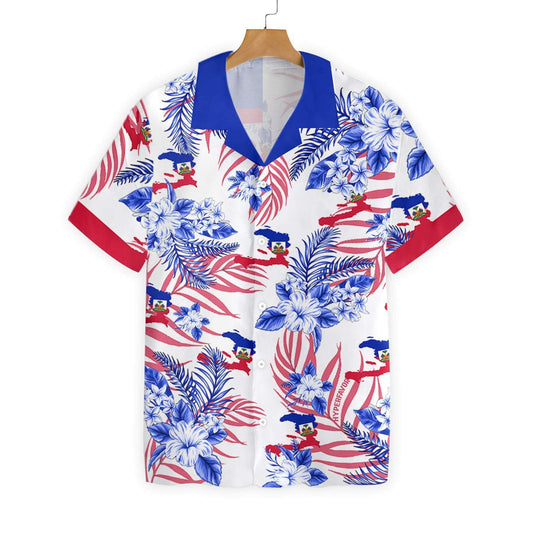 Haiti Proud On White Background Pattern Hawaiian Shirt,Hawaiian Shirt Gift, Christmas Gift