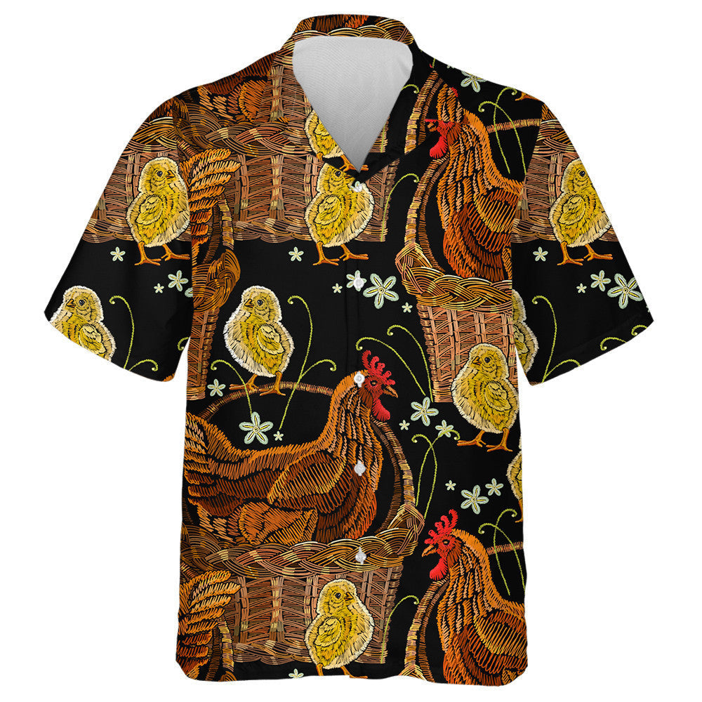 Embroidery Hen And Chickens In Aa Basket Hawaiian Shirt, Hawaiian Shirt Gift, Christmas Gift
