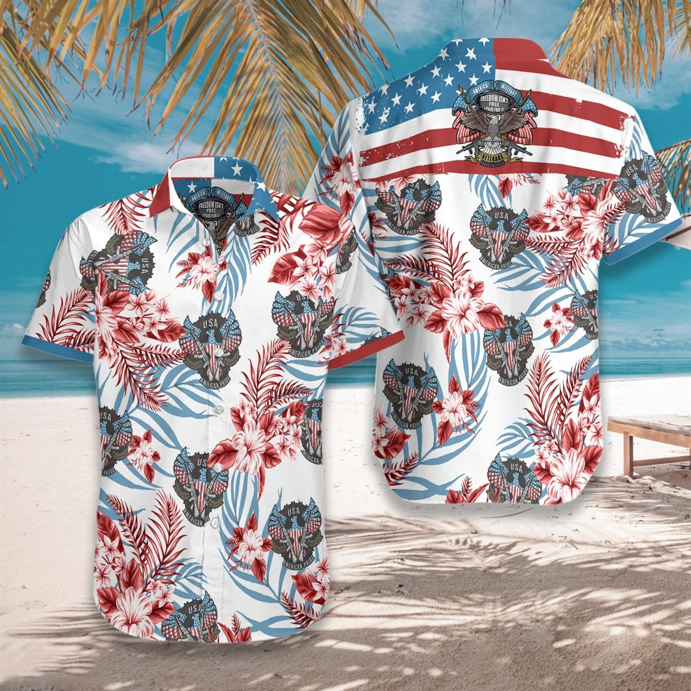 Proud Veterans On White Background Design Hawaiian Shirt,Hawaiian Shirt Gift, Christmas Gift