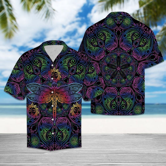 Bright Neon Dragonfly With Flowers Hawaiian Shirt, Hawaiian For Gift