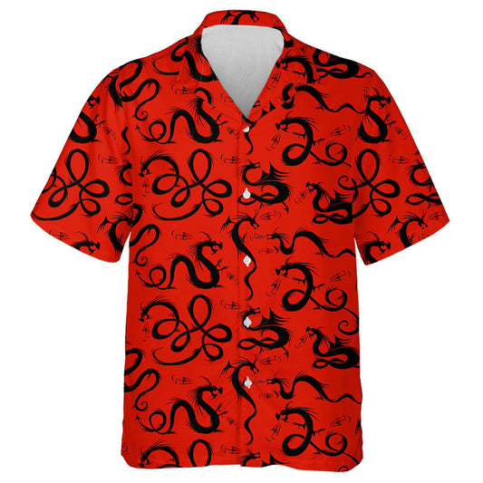 Asian Dragon Black Tattoo Silhouettes Vintage Style Hawaiian Shirt, Hawaiian Shirt Gift, Christmas Gift