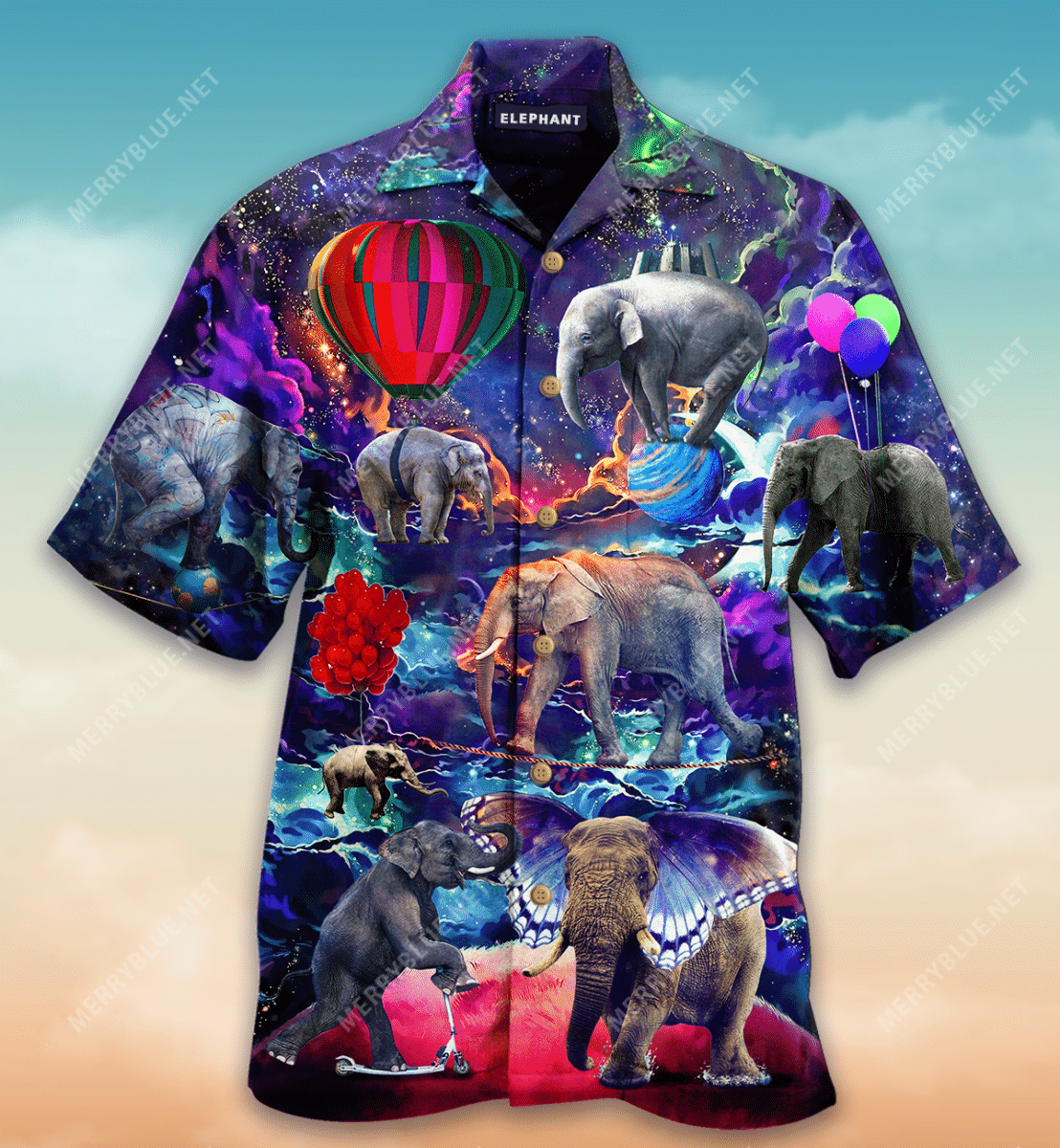 Elephant In Another Galaxy Hawaiian Aloha Shirt Hawaiian Shorts Beach Short Sleeve, Hawaiian Shirt Gift, Christmas Gift