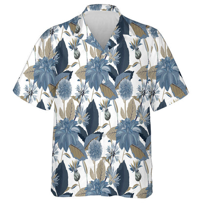 Pattern Of Blue Cornflowers Dahlias Thistles Flowers And Leaves Hawaiian Shirt, Hawaiian Shirt Gift, Christmas Gift