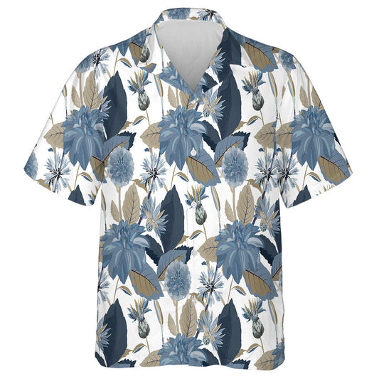 Pattern Of Blue Cornflowers Dahlias Thistles Flowers And Leaves Hawaiian Shirt, Hawaiian Shirt Gift, Christmas Gift