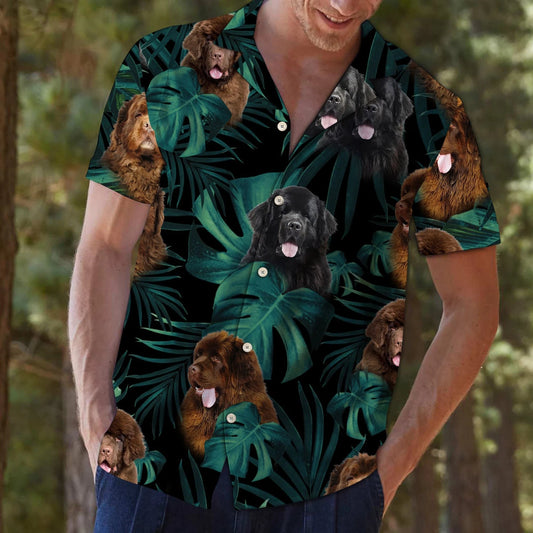 Black Newfoundland Dog Mixtropical Jungle Vintage Style Hawaiian Shirt, Hawaiian Shirt Gift, Christmas Gift
