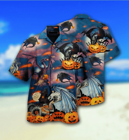 Halloween Cosmos Dragon Angry Evil Pumkin Background Hawaiian Shirt, Hawaiian Shirt Gift, Christmas Gift