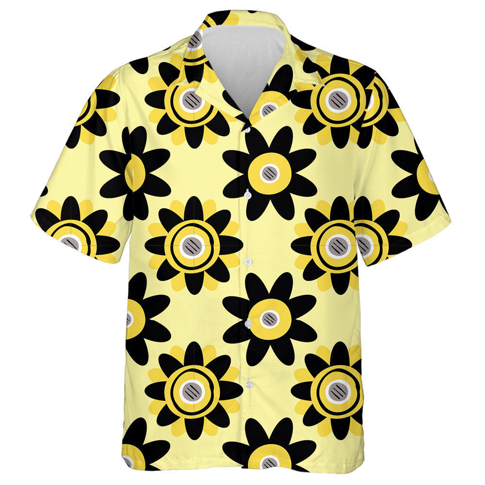 Luxury Black And White Sunflowers On Light Yellow Background Hawaiian Shirt, Hawaiian Shirt Gift, Christmas Gift