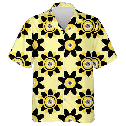 Luxury Black And White Sunflowers On Light Yellow Background Hawaiian Shirt, Hawaiian Shirt Gift, Christmas Gift