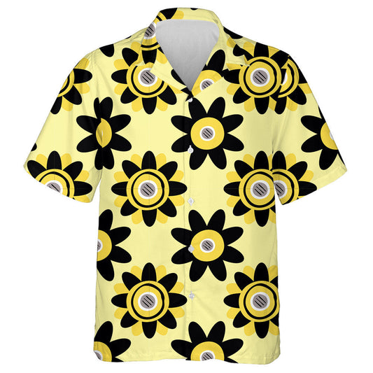 Luxury Black And White Sunflowers On Light Yellow Background Hawaiian Shirt, Hawaiian Shirt Gift, Christmas Gift