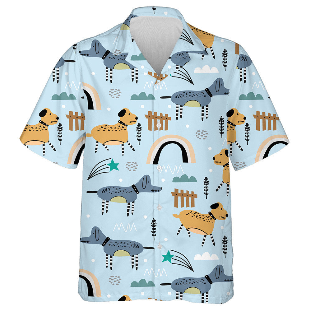 Hand Drawn Baby Grey Dog Scandinavian Cute Animal Hawaiian Shirt, Hawaiian Shirt Gift, Christmas Gift