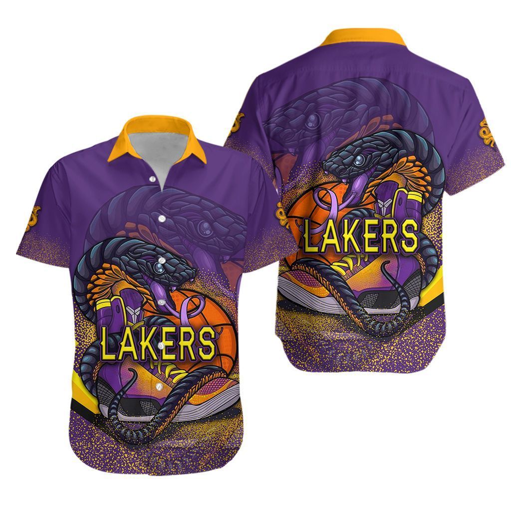 Lakers Hawaiian Aloha Shirt Snake Powerful K8 Hawaiian Shorts Beach Short Sleeve, Hawaiian Shirt Gift, Christmas Gift