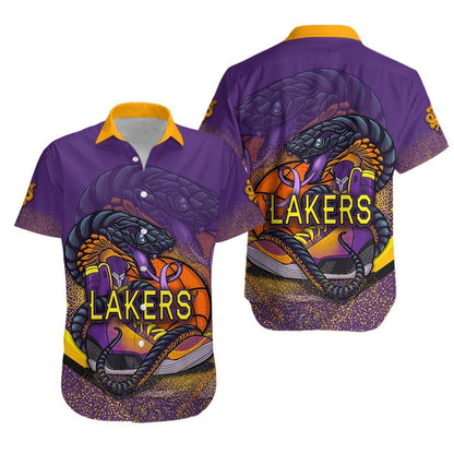 Lakers Hawaiian Aloha Shirt Snake Powerful K8 Hawaiian Shorts Beach Short Sleeve, Hawaiian Shirt Gift, Christmas Gift