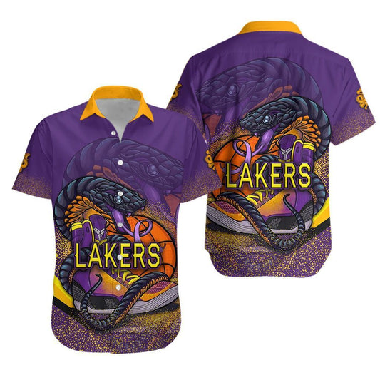Lakers Hawaiian Aloha Shirt Snake Powerful K8 Hawaiian Shorts Beach Short Sleeve, Hawaiian Shirt Gift, Christmas Gift