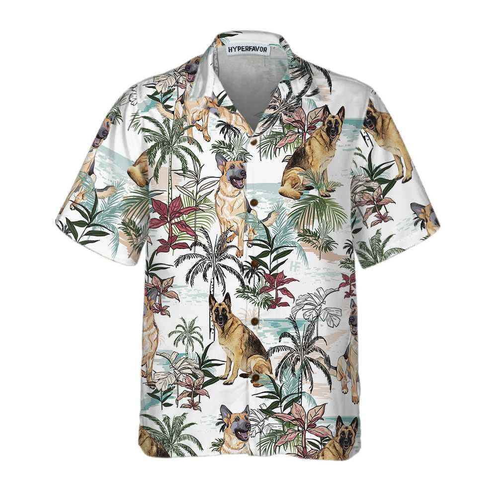 German Sheperd Summer Tropical Pattern Hawaiian Shirt,Hawaiian Shirt Gift, Christmas Gift